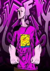 Naklejka na ściany i meble Illustration of a teenager in graffiti style. Boy. Vector illustration of a man