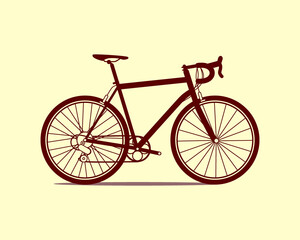 Vector illustration of a racing bicycle made in flat style. Vector bike icon. Beautiful retro transport poster. 