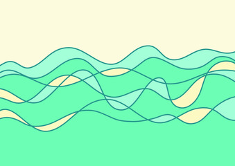 Abstract sea waves outline vector graphic poster illustration. Sea ocean blue waves background for text
