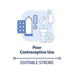 Poor contraceptive use light blue concept icon. Unplanned pregnancies. Overpopulation abstract idea thin line illustration. Isolated outline drawing. Editable stroke. Arial, Myriad Pro-Bold fonts used