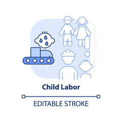 Child labour light blue concept icon. Poverty. Cause of overpopulation abstract idea thin line illustration. Isolated outline drawing. Editable stroke. Arial, Myriad Pro-Bold fonts used