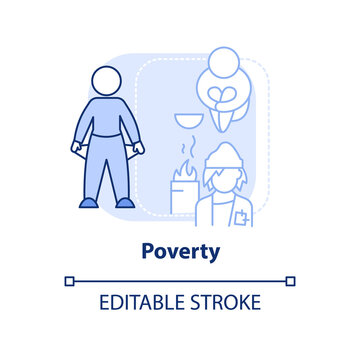 Poverty Light Blue Concept Icon. Low Life Quality. Cause Of Overpopulation Abstract Idea Thin Line Illustration. Isolated Outline Drawing. Editable Stroke. Arial, Myriad Pro-Bold Fonts Used