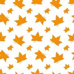 Autumn leaves seamless pattern, simple vector minimalist concept flat style illustration, yellow orange hand drawn natural floral ornament for invitations, textile, gift paper, autumn holiday decor