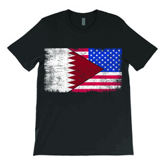 Qatar American Flag T-Shirt Vector. USA Qatar Combination T-Shirt, Qatar 2022 World Cup Tee.