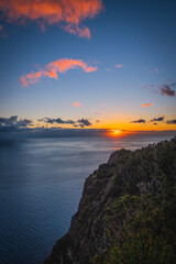 Fototapeta premium Sunset view from viewpoint Cabo Girao on Madeira island, Portugal. October 2021