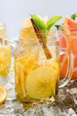 natural lemonade with pear, mint, cinnamon and ice