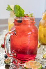 natural lemonade with strawberries, mint, cinnamon and ice