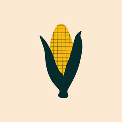 Sweet yellow corn hand drawn vector illustration. Isolated maize vegetable in flat style for logo or icon.