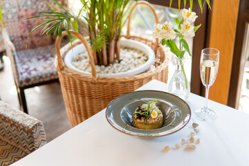 Olivier salad with egg and greens