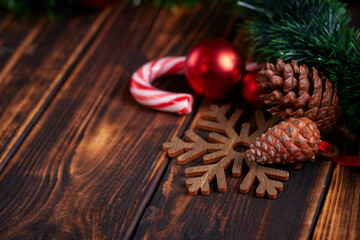 Christmas decoration on the wooden background