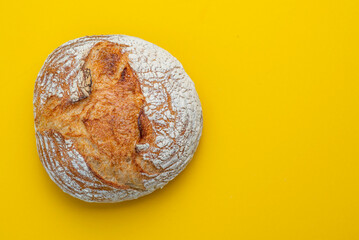 Homemade freshly baked bread. Rural food cooking. Top view