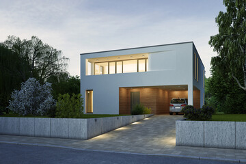 Moderne Villa am Abend - 515833565