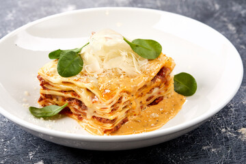 italian lasagna on the white plate