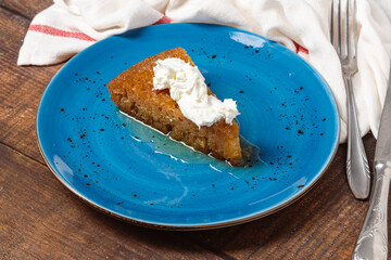 Turkish Traditional Dessert Bread Kadayif / Bread Pudding. Turkish name Ekmek Kadayıfı