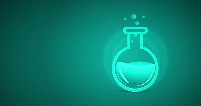 Potion icon in tones of blue with bubbles. Flat cartoon style. Loop animation