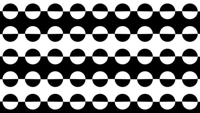 Seamless looping animation op art footage with optical illusion. Circles. Endless psychedelic hypnotic transformation. Black and white graphics. VJ loop. 4K