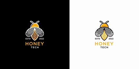 Vintage honey bee technology logo - obrazy, fototapety, plakaty