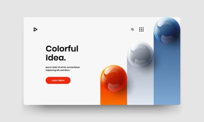 Multicolored 3D spheres site layout. Vivid company cover vector design template.