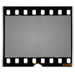 single 35mm film snip isolated on white background.