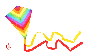 Beautiful bright rainbow kite isolated on white