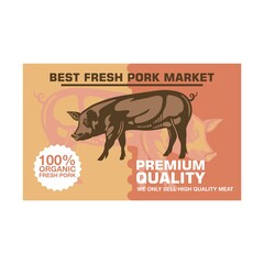 FRESH PORK MARKET LOGO, silhouette of great healthy pig standing and walking vector illustrations