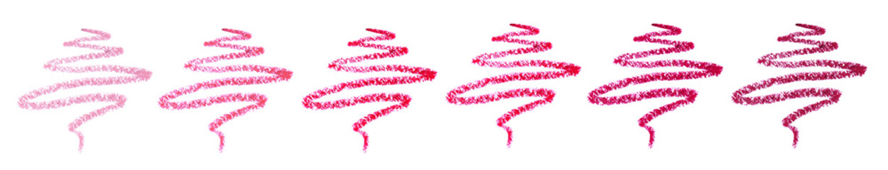 Set with strokes of different beautiful lip pencils on white background. Banner design