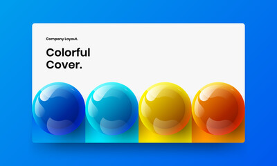 Multicolored corporate brochure design vector illustration. Bright realistic balls postcard template.