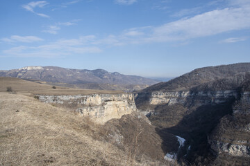 Observation deck high in the mountains winter landscape