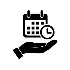 Planning, time management, hand holding calendar icon.