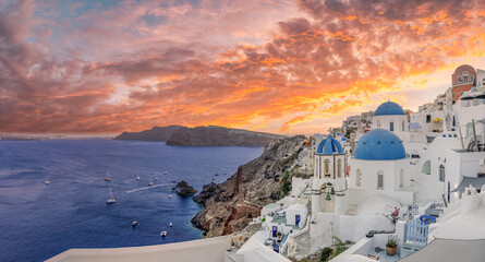 Europe summer destination. Traveling concept, sunset scenic famous landscape of Santorini island,...
