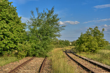 Pulkau, Schienen, Gleis, Bahndamm, Bahnlinie, Bahnhof, Eisenbahn, aufgelassen, stillgelegt,...