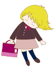 休み明けに、新学期眠くて幼稚園(小学校) に行くのがつらい女の子のベクターイラスト