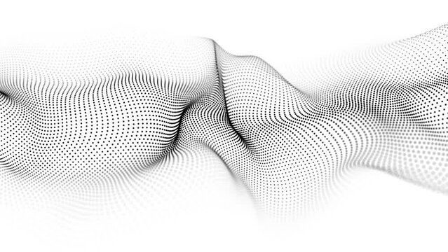 Wave of dots. Gradient wavy background. Abstract cyber backdrop of points. 3d rendering. 4K video. Seamless loop.