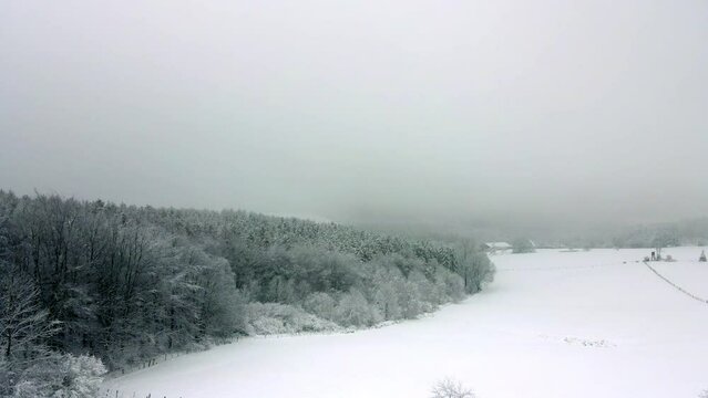 Snowy Winterberg Fly Over Forest Edge