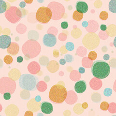 Cute retro bubbles dreamlike seamless pattern. 50s mid-century style repeat, textured bubble circles on pink background.