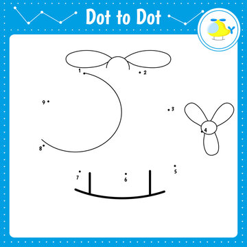 Connect the dots. Helicopter. Dot to dot educational game. Coloring book for preschool kids activity worksheet. Vector Illustration.