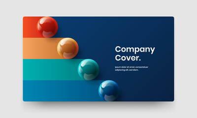 Bright book cover design vector concept. Original 3D spheres corporate brochure layout.