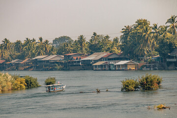 Don Det, Laos - January 18th, 2021 : View on the Mekong in the 4000 islands in the south of Laos...
