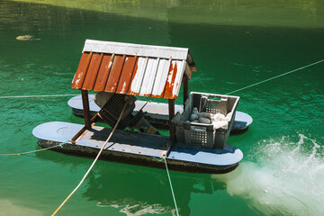 Closeup of aerator oxygen enrichment aquacultural equipment