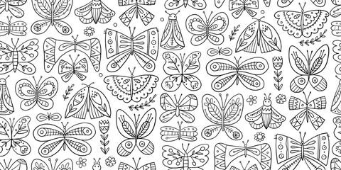 Obraz premium Ornate butterflies. Seamless pattern background for your design. Colouring page