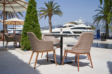 Wicker furniture in outdoor luxury restaurant