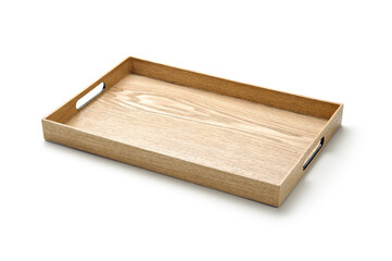 Rectangular wooden tray, isolated on white
