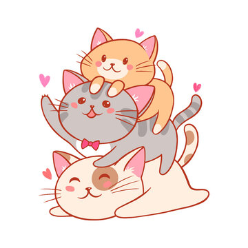 kawaii cartoon stacked cats