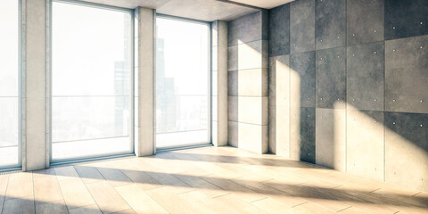 Empty Open Loft Area -  panoramic 3D Visualization