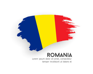 Flag of Romania, brush stroke design isolated on white background, EPS10 vector illustration