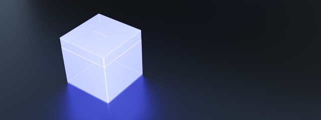 Election concept. Glow white ballot box on dark blue background, copy space. 3d render