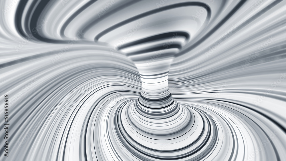 Poster Whirlpool 3D illustration. Movement of wavy lines. Circular orbits of cyberspace. Soaring strings of big data