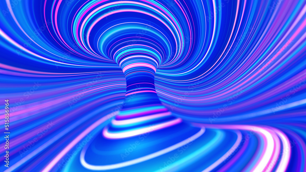 Poster Magic swirl lines, fantasy wave data flow. Abstract whirlpool of rays 3D illustration. Soaring strings of big data