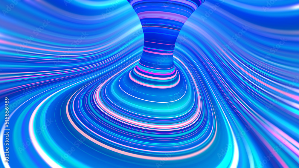 Poster Magic swirl lines, fantasy wave data flow. Abstract whirlpool of rays 3D illustration. Soaring strings of big data