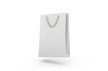 Eco-friendly white paper shopping bag with string handle isolated on white background